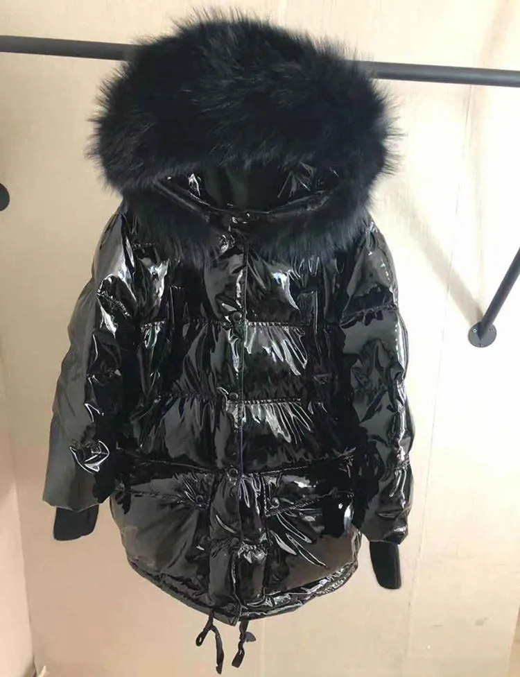 Металл черный мех с капюшоном женские белые пуховики свободные длинные теплые утепленные парки для женщин зимняя куртка для женщин YRF11 - Цвет: Pure black collar