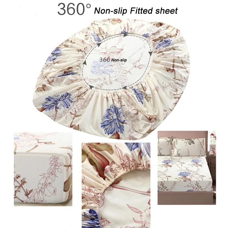  Floral Printed Fitted Sheet and Pillow Case Polyester Mattress Cover Bed Linens Bed Sheet with Elas