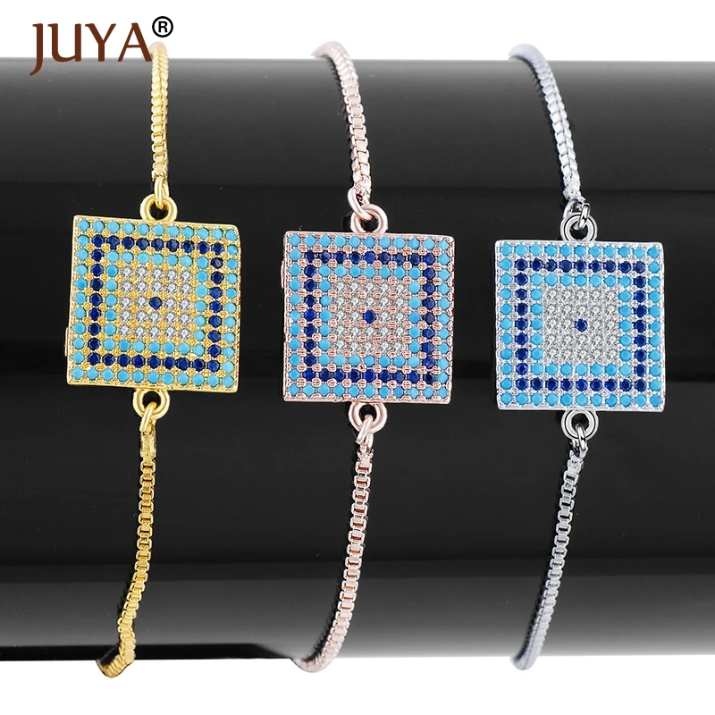 

Multicolor Rhinestone Turkey Evil Eye Square Shape Bracelet For Women Men bileklik Adjustable Slide Chain Bracelet Pulseira