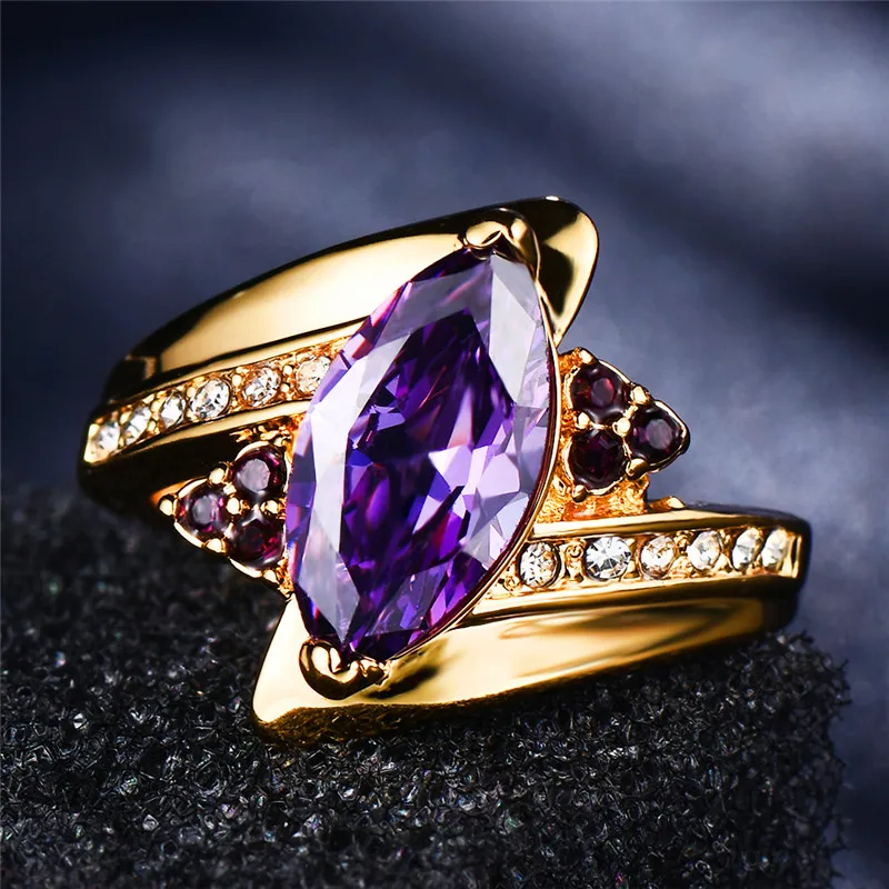 

Bamos Fashion Purple Cubic Zirconia Ring Big Stone Ring Yellow Gold Filled High Quanlity Jewelry For Women Wedding Gift 2018 New
