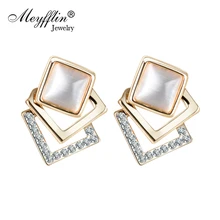 Модные женские серьги-гвоздики с золотым опалом и квадратным кристаллом, женские серьги-гвоздики