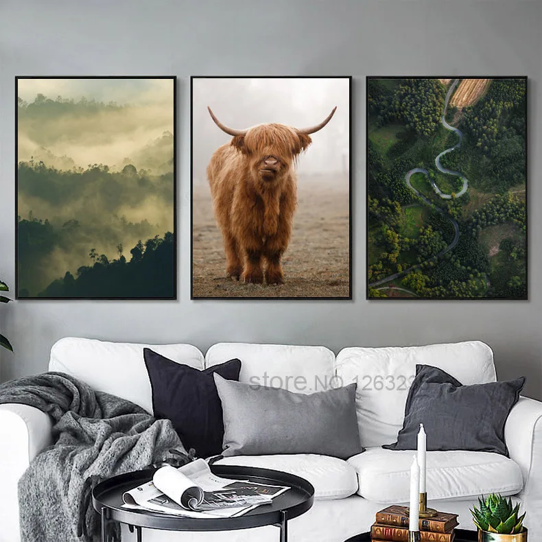 

Brown Cow Wall Art Canvas Painting Forest Posters And Prints Highway Nordic Poster Wall Pictures For Living Room Unframed