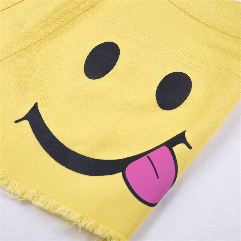 Стрейч рваные джинсы для женщин мода nova rave шорты летние улыбающиеся озорной печати сексуальные желтые обтягивающие hots брюки