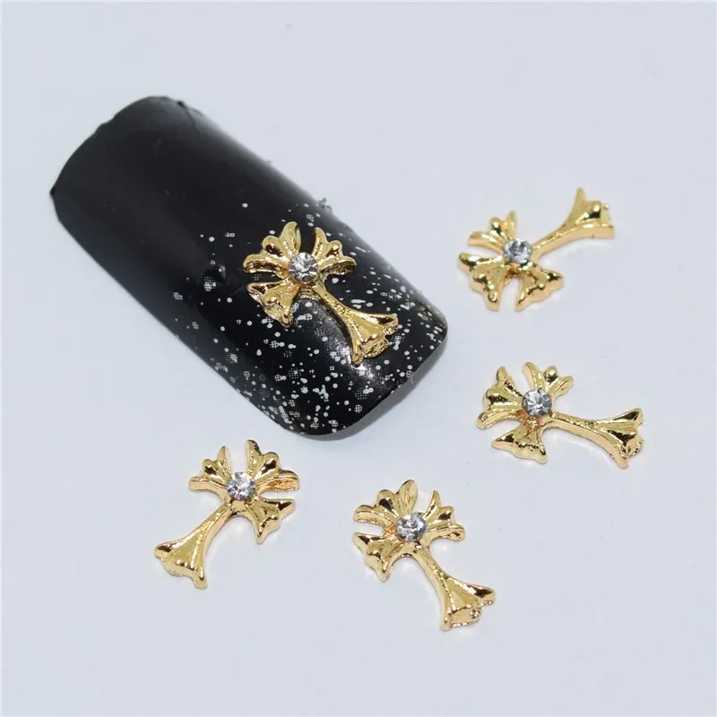 

10psc New Golden Cross 3D Nail Art Decorations,Alloy Nail Charms,Nails Rhinestones Nail Supplies #071