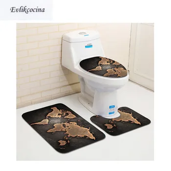 

Free Shipping 3pcs Black Map Toliet U Mat Bathroom Bath Mat Set Non Slip 50x80cm&45x75cm Tapis Salle De Bain Tapete Banheiro