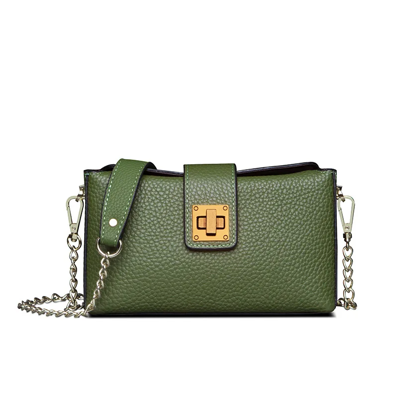 

Concise and small and exquisite Genuine Leather Day Clutches mobile phone bag bright color magnetic buckle Calfskin chain bag