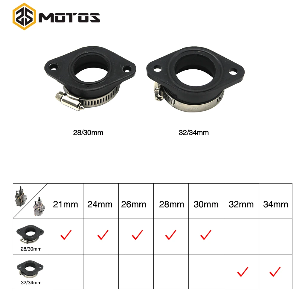 

ZS MOTOS Motorcycle Carburetor Rubber Adapter Inlet Intake Pipe For MIKUNI VM24 OKO KOSO KEIHIN PE28 21/24/26/28/30/32/34mm