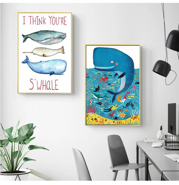 Nordic-Art-Poster-Art-Canvas-Art-Pictures-Painting-The-Whale-Biggest-Animal-But-Lovely-For-Home