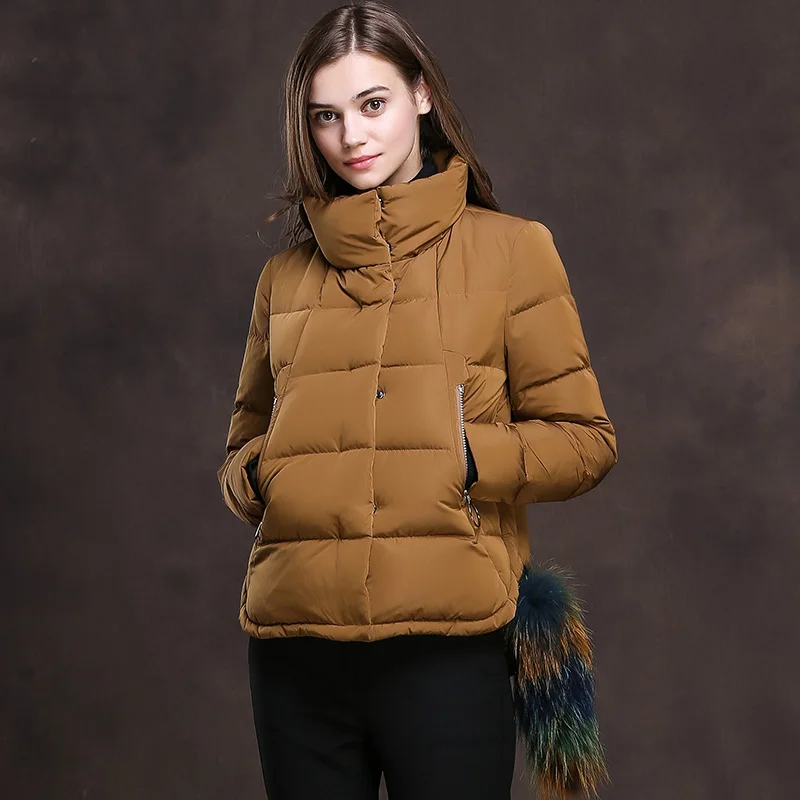 Loose fit stand collar white duck down coats outerwear women short