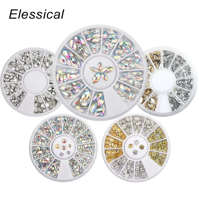 

Elessical 1 Wheel 21 Designs Resin Rhinestones Holographic Shine 3D Nail Art Decorations Polishing For Nail Accessories Manicure