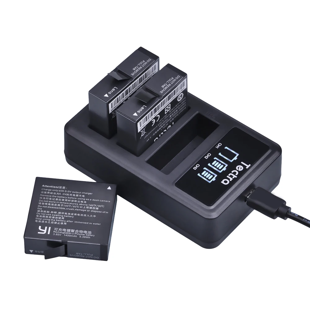 Tectra 4Pcs AZ16 1 1400mAh литий ионный аккумулятор для xiaomi yi + LED USB зарядное устройство с 3