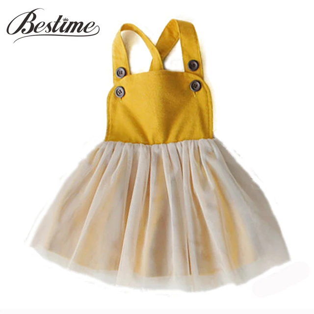 1 3y Princess Baby Dress Mustard Yellow Shoulder Strap Dresses for