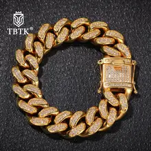 TBTK 20 мм хрустальные браслеты мужские из нержавеющей стали золотые цепочки Подвески Ювелирные изделия Iced Out CZ камни