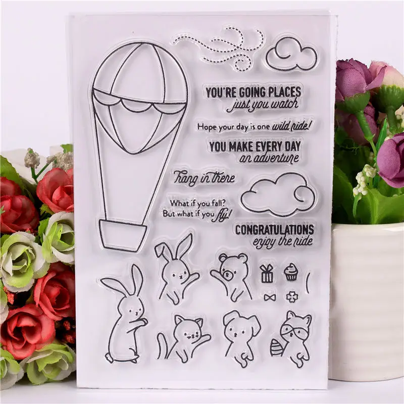 

Rabbit hot air balloon Transparent Clear Stamps for DIY Scrapbooking/Card Making/Kids Christmas Fun Decoration Supplies