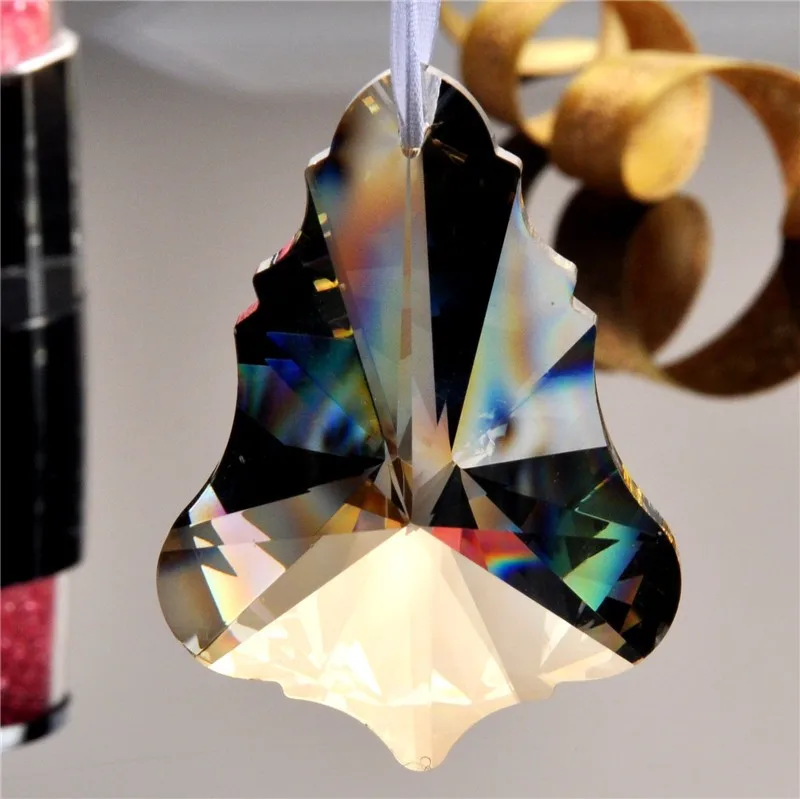 76mm Champagne Maple Leaf Glass Crystal Prisms Suncatcher Chandeliers Parts Garland Chakra Spectra Lustres Lamp Hang Drops Decor (8)