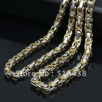 

5pcs High Trendy jewelry gold&silver Stainless Steel 6mm men's Byzantine chain necelace,23.6'',birthday, ,Christmas gifts