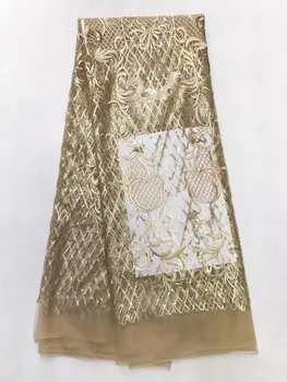 

French Net Lace Fabric 2017 Latest African Guipure Lace Fabric With Sequin Mesh Tulle Gold Cord Sequins Lace Fabric For Party 6