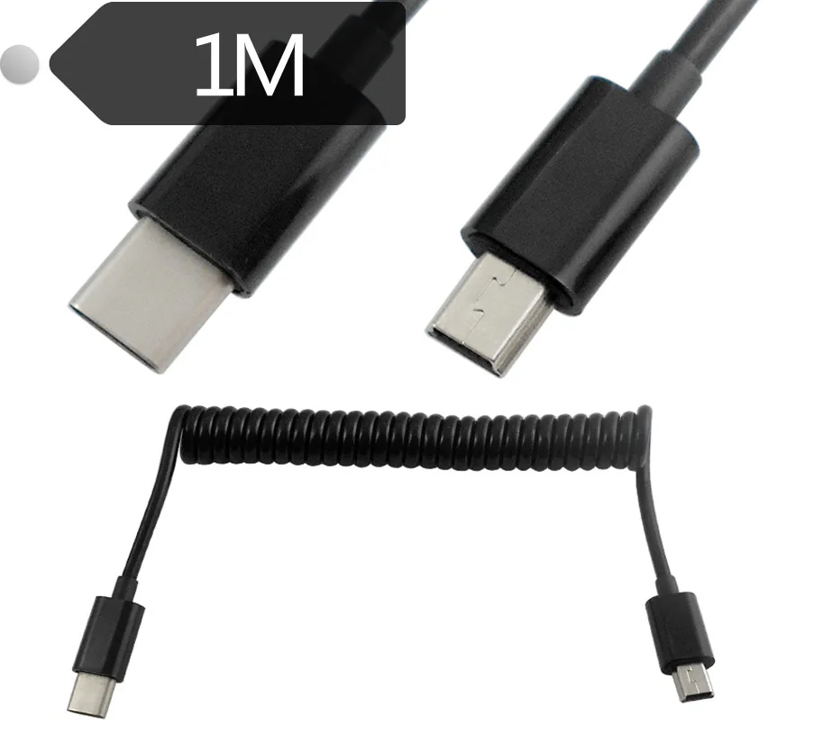 Spiral Coiled USB 3.1 C TYPE male to 2.0 mini 5P adapter adaptor Cable 1min Computer Cables