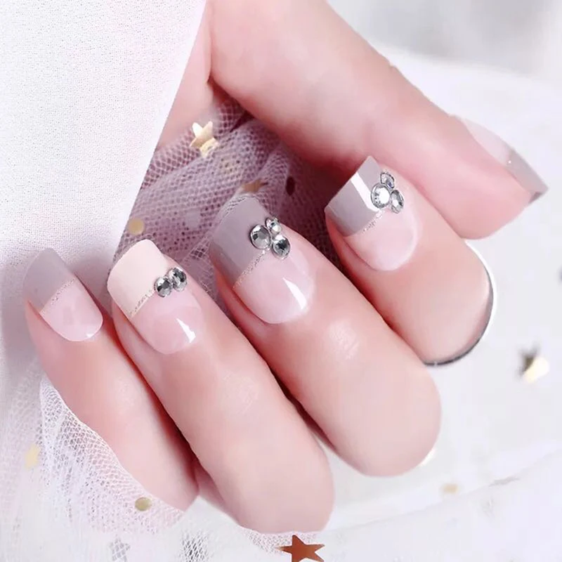 

24Pcs False Nail Tips + Glue Color Jump Design Crystal French Ballerina Fake Nail Gradient Coffin False Nails Manicure Decal New