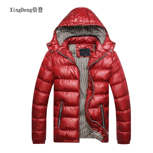 XingDeng 남성용 따뜻한 재킷, 모자 분리형 탑 코트, 면 아우터 코트, 후드 칼라, 슬림 의류, 두꺼운 파카, 겨울 패션 3