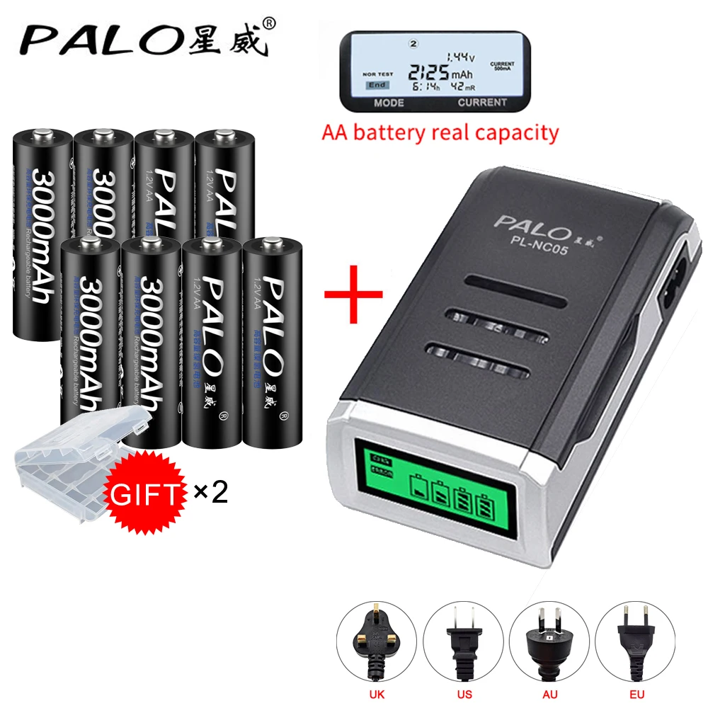 

PALO 8pcs AA 3000mah NI-MH 1.2V rechargeable batteries aa battery battery rechargeable battery with aa LCD dispay batterycharger