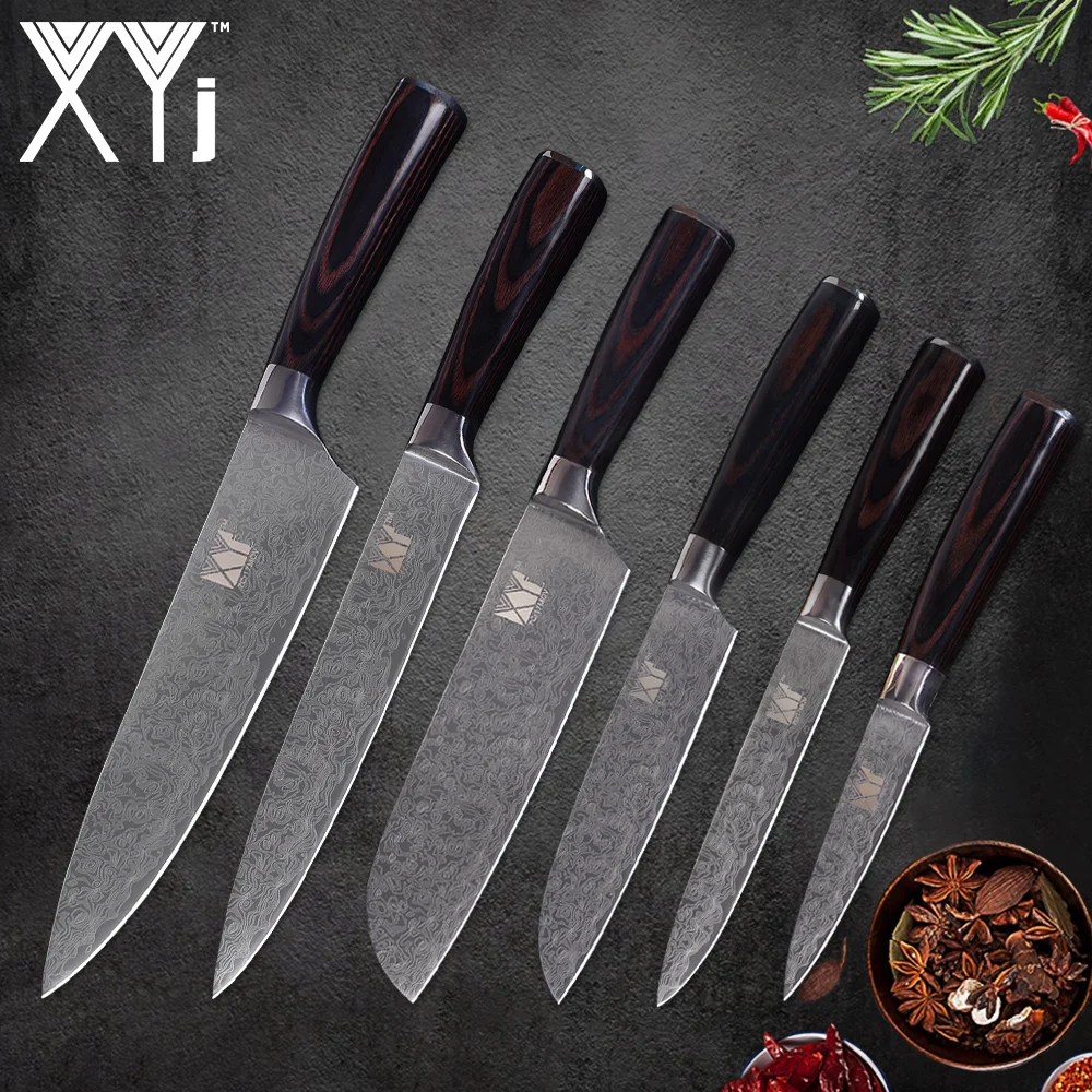 

XYj 6 Piece Stainless Steel Cooking Knives High Carbon Thin Blade Beauty Pattern Comfortable Handle Kitchen Knife Cooking Tools
