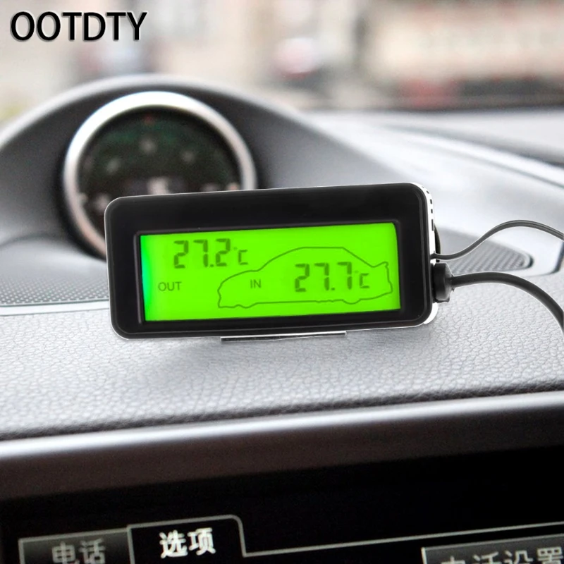 OOTDTY Mini Digital Car LCD Display Indoor Outdoor Thermometer 12V