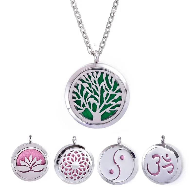 

1Set 316L Stainless Steel Magnetic Tree Diffuser Locket Necklace For Essential Oils Perfume Necklace Men Women Gift
