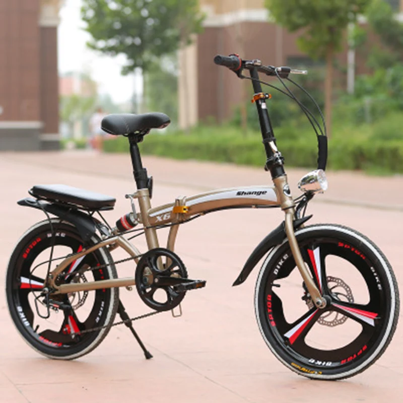 Folding Bike 20-Inch Speed Change Disc Brake Grid Three-Knife Adult Portable Small Bicycle For Male And Female Ultra-Light