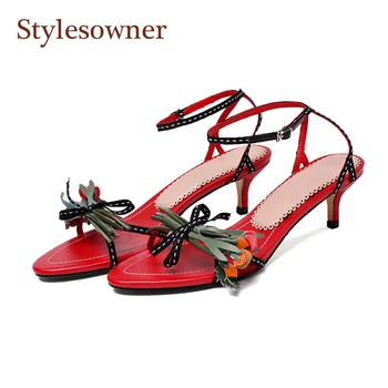

Stylesowner Fairy Summer Flower Sandal Shoe Ankle Buckle Strap Pointed Toe 5cm Thin Heel Stiletto Beautiful Sandalias Female