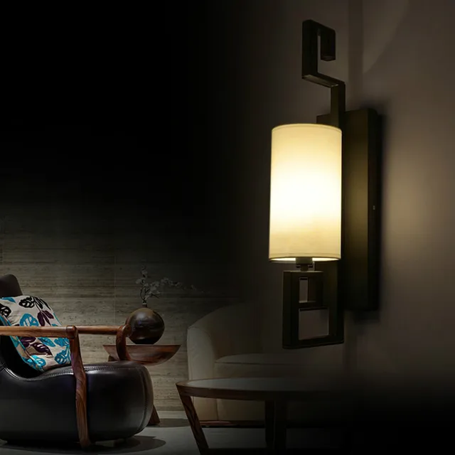 Black Wrought Iron Wall Sconce Fabric Wall Lamp Indoor Led Lighting For