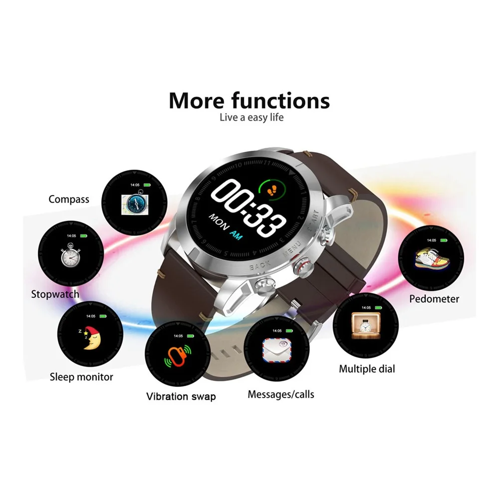 Новые компасные Смарт-часы 1,3 дюймов сенсорный экран для сердечного ритма монитор спортивные часы IP68 Водонепроницаемые фитнес-часы