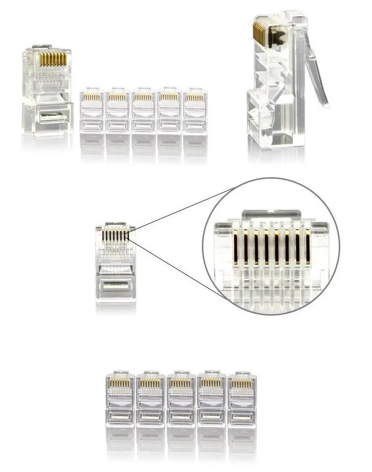 AMP 100PCS/LOT Crystal RJ45 Plug Cat5E Cat5 Rj 45 Lan Network Head