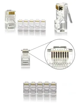 

AMP 100PCS/LOT Crystal RJ45 Plug Cat5E Cat5 Rj-45 Lan Network Head Adapter