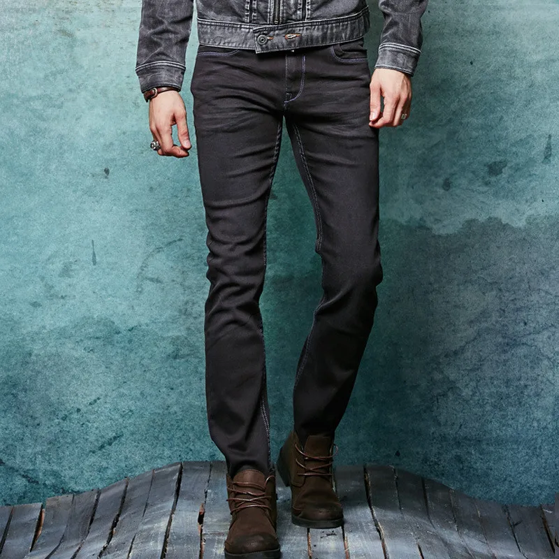 Настоящие джинсы, мужские дизайнерские хлопковые Homme Balmai, мужские брюки, известный бренд, одежда, одноцветные, средняя зима, осень, полная длина, черные джинсы - Цвет: Black blue