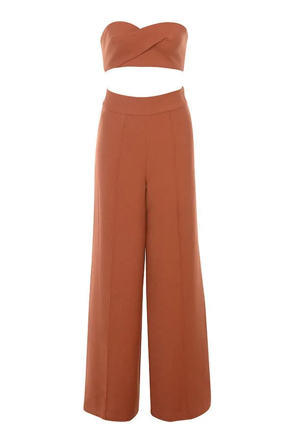 2016-NEW-Women-orange-Wide-Leg-Pants-High-Waist-Party-Casual-two-piece-Trousers-SET-Loose