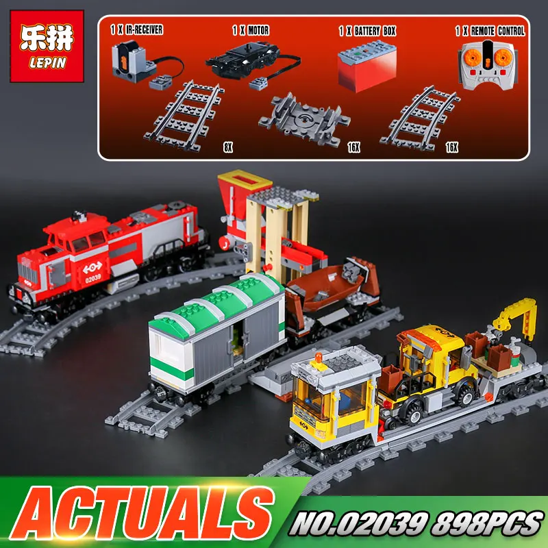 

DHL 02039 Train Toys 898Pcs City Series The Red Cargo Train Set Building Blocks Bricks Educational Toys As Christmas Gifts