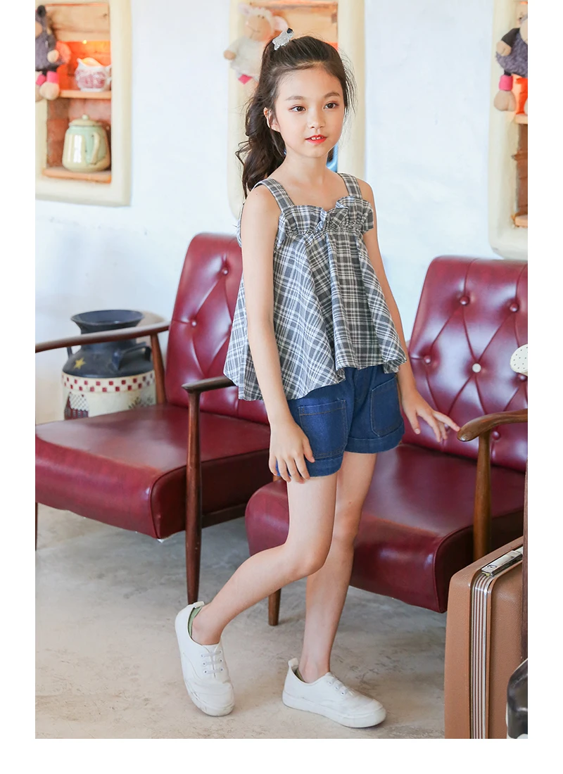 teenage girls blouses shirt clothing kids clothes children summer 2018 plaid cotton baby teens girl school sleeveless tops vest  4 5 6 7 8 9 10 11 12 13 14 15 16 Years little teenage girls kids clothing lolita blouse (14)
