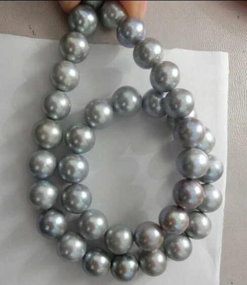 

huij 001871 HUGE 11-12MM ROUND SOUTH SEA GENUINE GRAY PEARL NECKLACE 14K GOLD CLASP