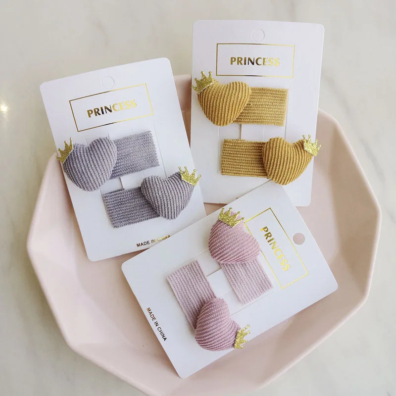 2pcs Sweet Baby Girls Hair Accessories Heart Hairpins For Kids Pink