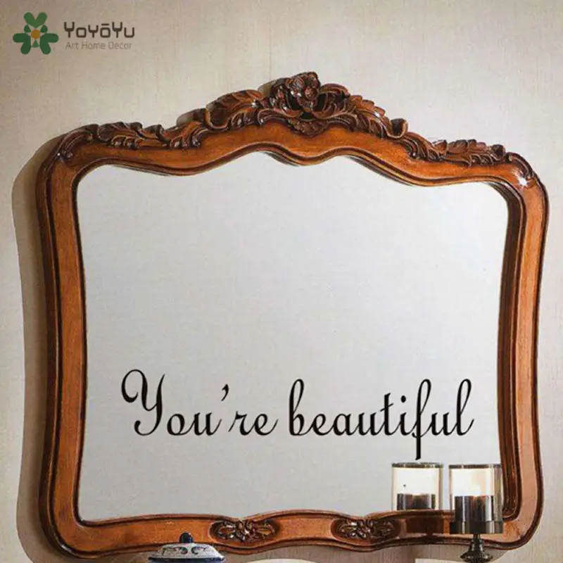 

Hot You're Beautiful Lettering Words Wall Art Quote Sticker Home Decoration Mirror Mural Hot Sale Wall Stickers Vinyl DecalZW231