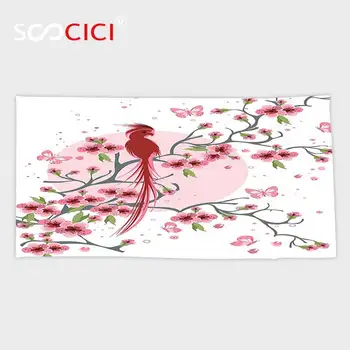 

Custom Microfiber Ultra Soft Bath/hand Towel,Japanese Decor Mythical Legendary Long Lived Phoenix Bird On The Floral Sakura