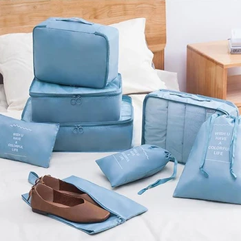 

YIWUMART 8Pcs/set Travel Storage Bags Waterproof Portable Shoes Toiletry Underwear Luggage Organizers Classified Clothes Pouch