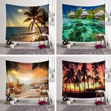 Настенный тропический гобелен с пейзажем из кокосовой пальмы, пляжный вид, декоративный ковер, одеяло для йоги, спальни, Большой Декор 200x150