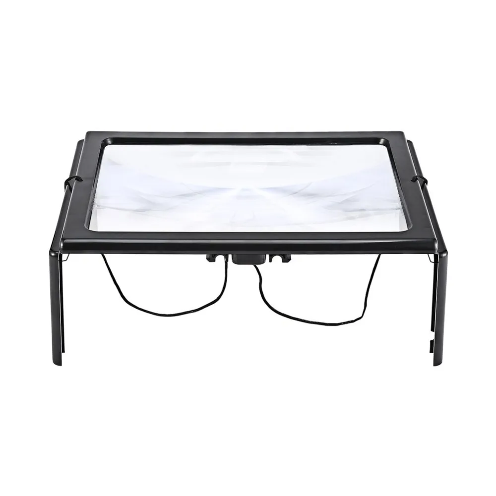 Ultra thin A4 3X Full Page Large PVC Magnifier Giant Desk Foldable Magnifying Glass with 4 LED