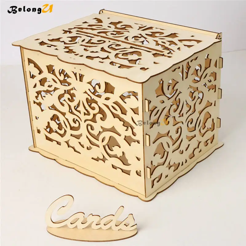 

Wooden Wedding Card Box Holder DIY Vintage Wedding Decor Well Money Box Envelope Keepsake Boxes Gift Wooden Party Decoration