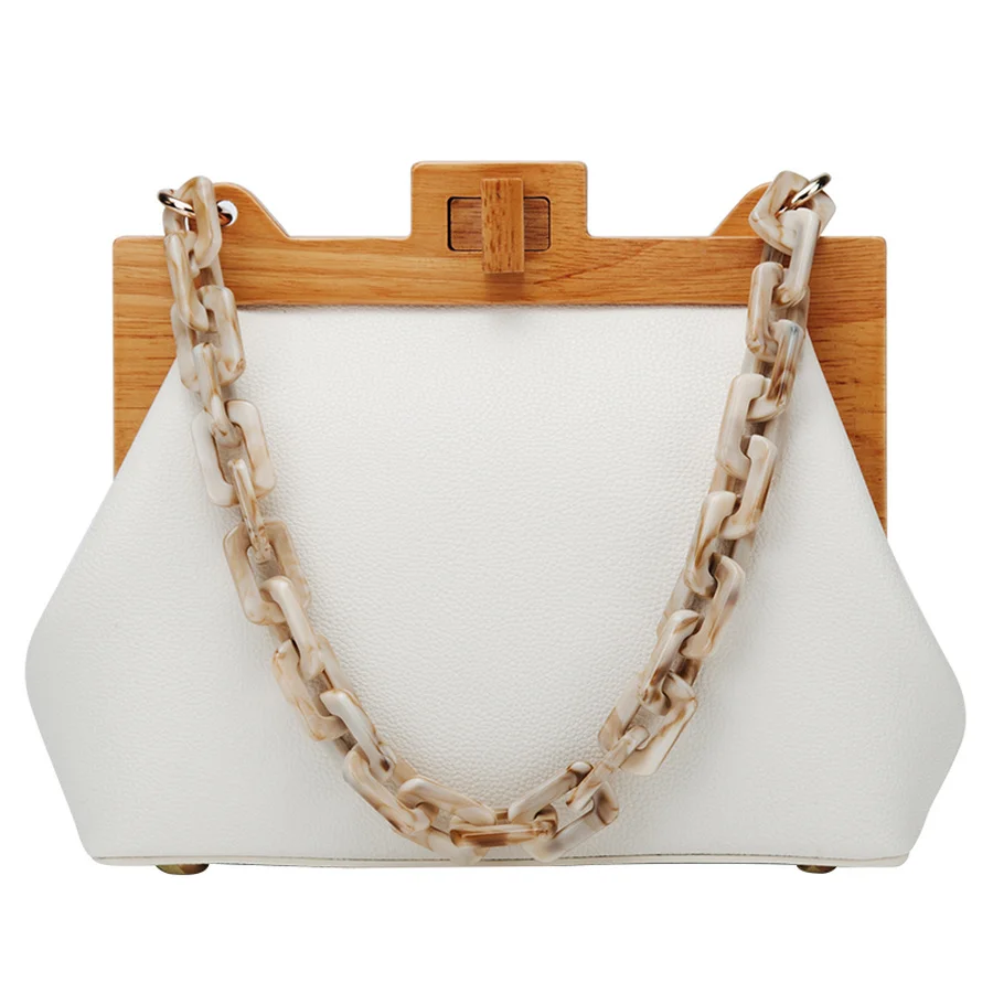 Винтажная Роскошная акриловая цепочка с деревянным зажимом, женские сумки через плечо, дизайнерские сумки в виде ракушки, брендовая сумка через плечо, модная дамская сумочка