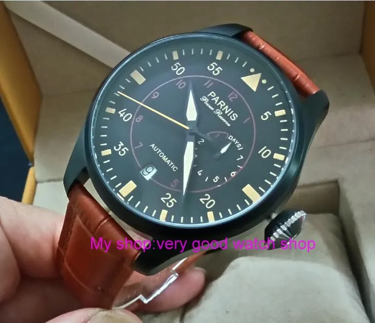

47mm PARNIS Automatic Self-Wind Mechanical movement men's watch Black dial PVD case power reserve Mechanical watches zd321a