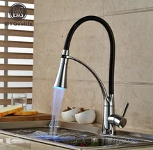Luxury LED Light Rotation Kitchen Faucet Single Lever Kitchen Hot and Cold Water Mixer Water Tap Chrome Finish
