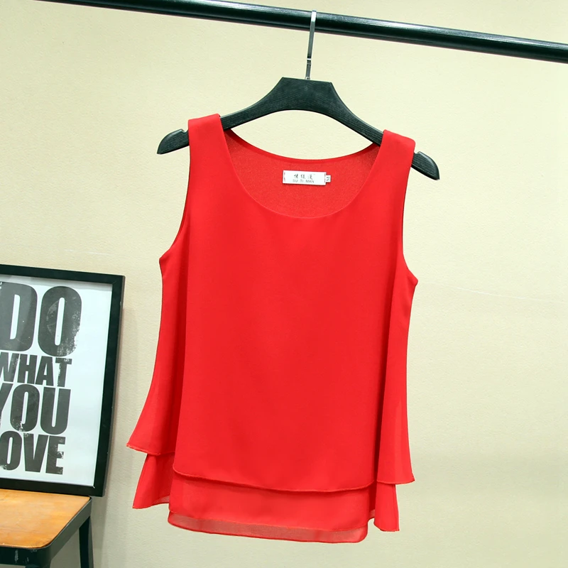 2019 New arrival Women Chiffon shirt Summer Casual sleeveless O-Neck Blouse 13 Solid color Loose Female Tops Plus Size M-4XL